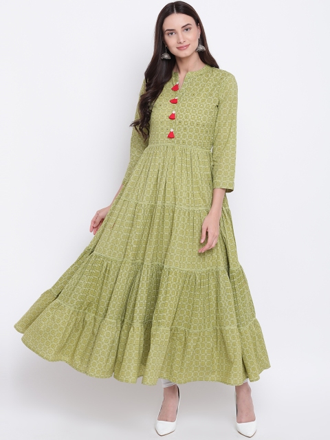 

Be Indi Women Green Printed A-Line Kurta