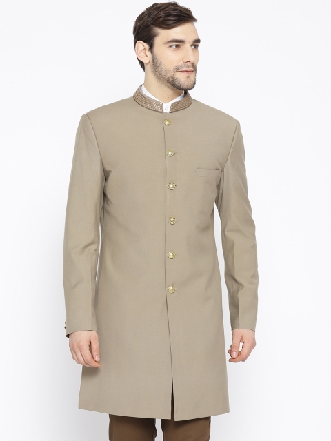 

Shaftesbury London Men Beige Solid Slim Fit Sherwani