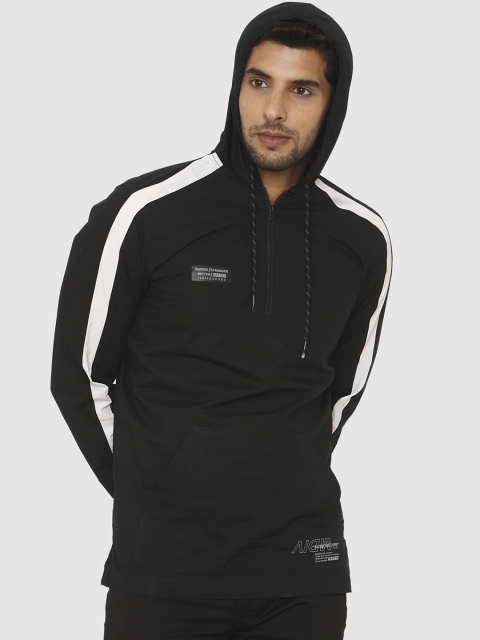 

Mufti Men Black Solid Hooded Sweatshirt