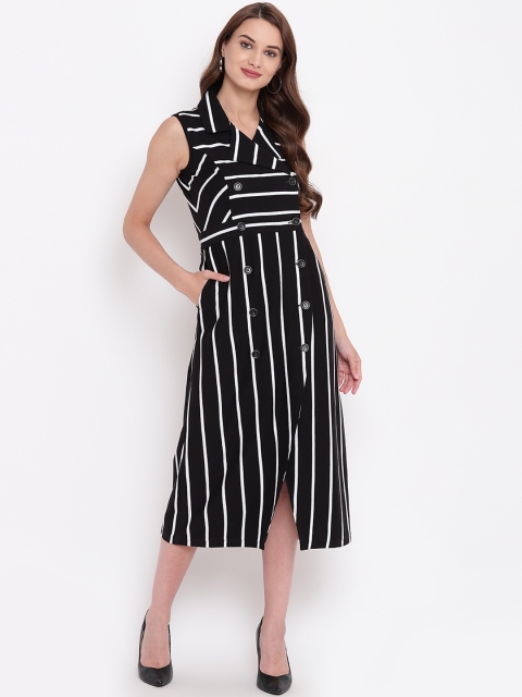 

Texco Women Black & White Striped Wrap Dress