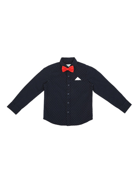 

Pantaloons Junior Boys Navy Blue Regular Fit Printed Party Shirt & Bow Tie