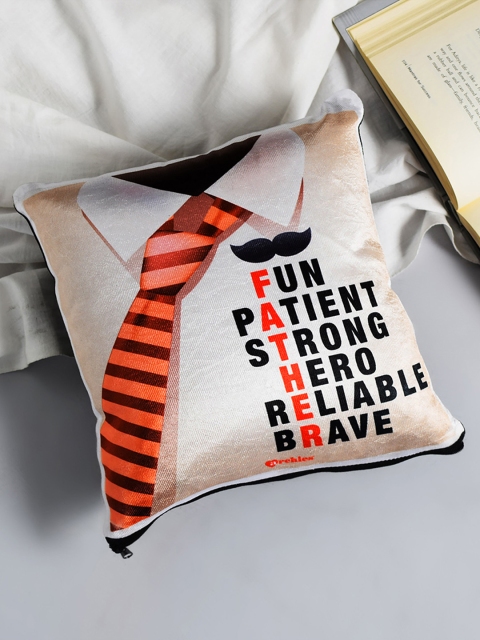 

Archies White, Orange & Black Printed Square Cushion