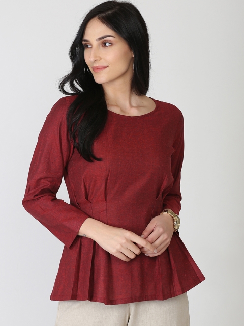 

Abhishti Women Maroon Self Design A-Line Pure Cotton Top