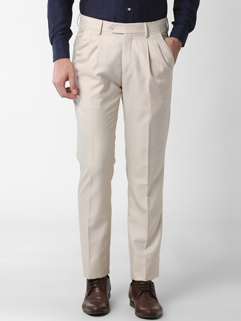 

Peter England Men Beige Kansas Slim Fit Solid Formal Trousers
