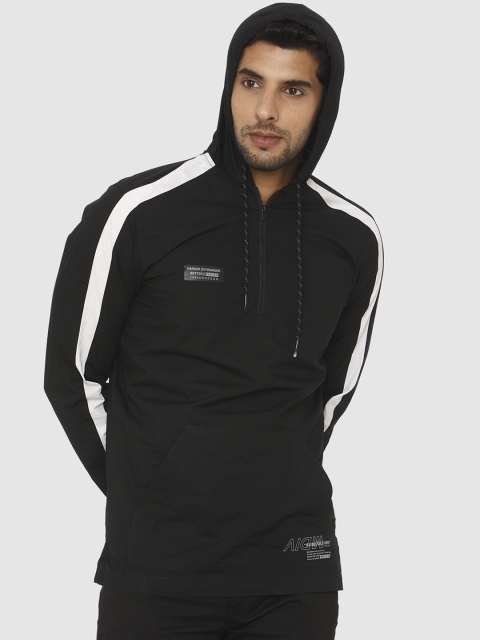 

Mufti Men Black Solid Hooded Sweatshirt