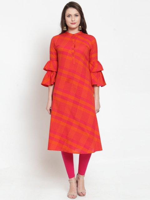 

Kiaasa Women Pink Striped A-Line Kurta