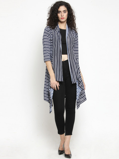 

Clora Creation Women Navy Blue & White Striped Open Front Shrug