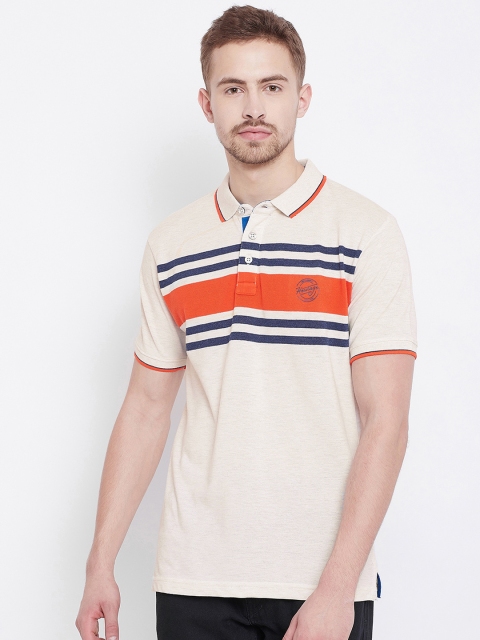 

Duke Men Beige Striped Polo Collar T-shirt