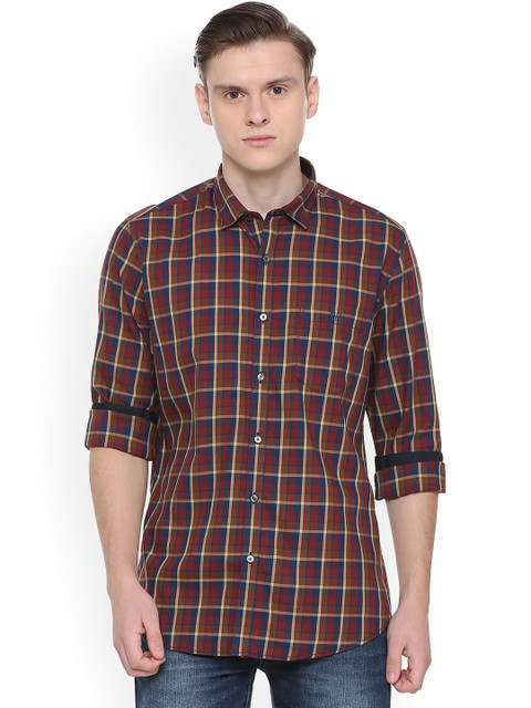 

Van Heusen Sport Men Brown & Navy Blue Slim Fit Checked Casual Shirt