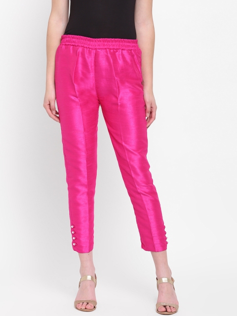 

RIVI Women Fuchsia Regular Fit Solid Silk Cigarette Trousers