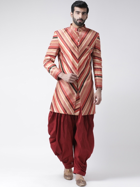 

Hangup Men Maroon & Multicoloured Sherwani With Dhoti Pants