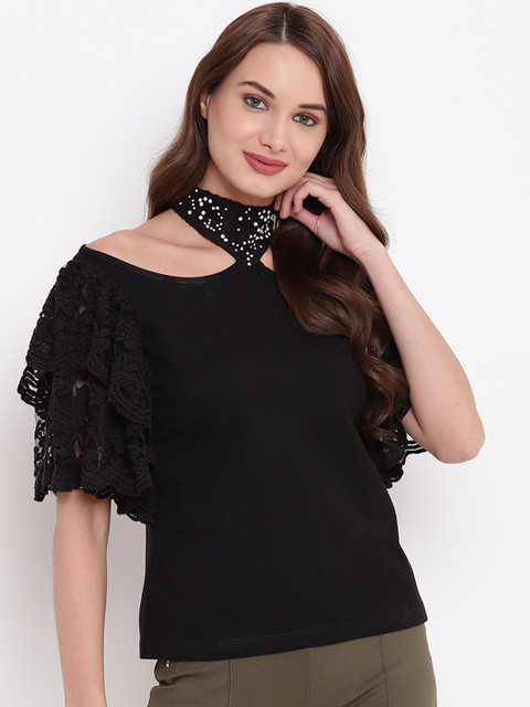 

Texco Women Black Solid Pure Cotton Top