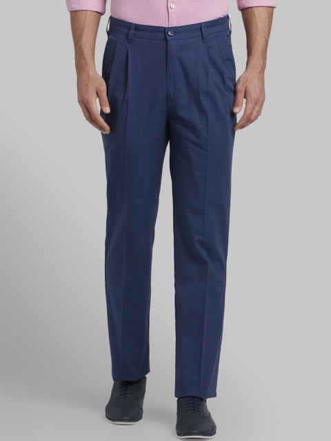 

Parx Men Blue Regular Fit Self Design Formal Trousers