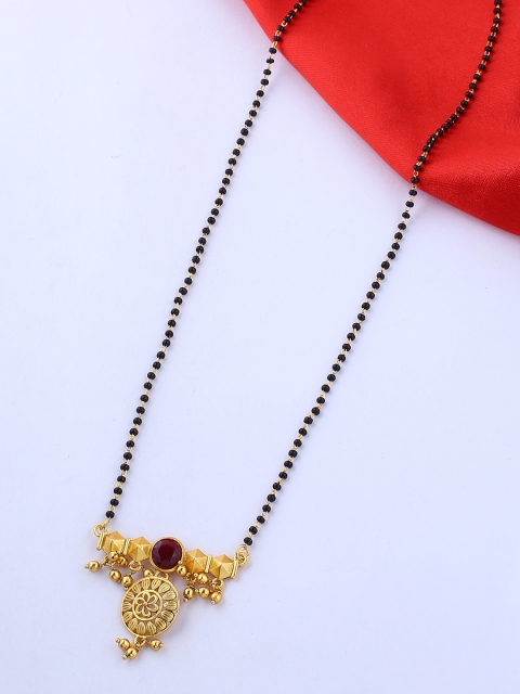 

Voylla Women Gold-Plated, Black Stone-Studded Beaded Mangalsutra