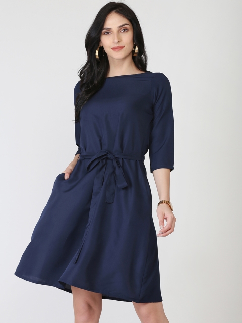 

Abhishti Women Navy Blue Solid A-Line Dress