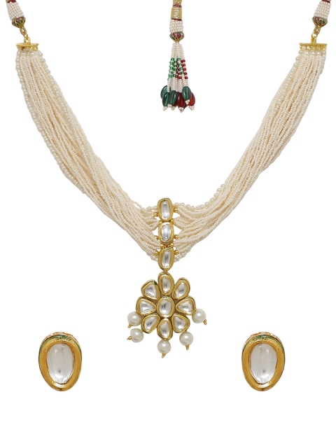 

Voylla Women Gold-Plated & White Pearl & Kundan Embellished Jewellery Set