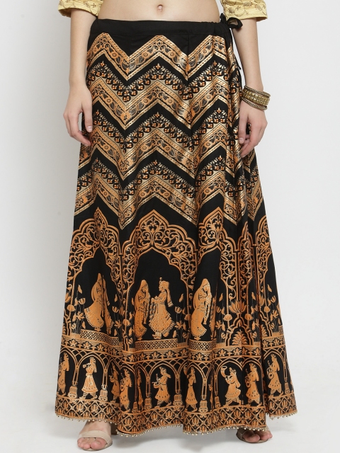 

Clora Creation Women Black & Gold Printed Flared Maxi Skirt
