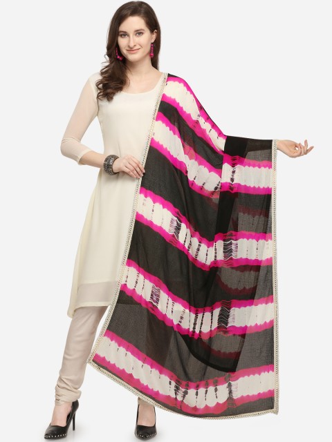 

Satrani Black & White Striped Dupatta