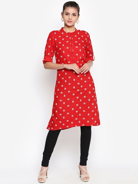 

RANGMANCH BY PANTALOONS Women Red & White Printed Straight Kurta