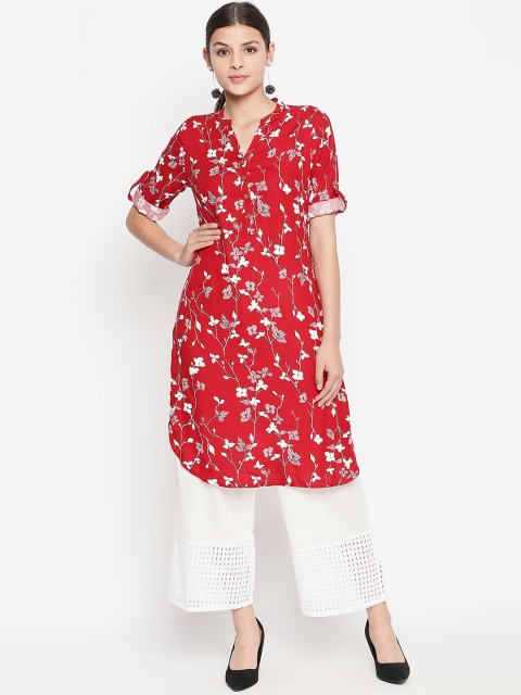 

RANGMANCH BY PANTALOONS Women Red & White Printed Straight Kurta