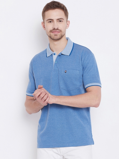 

Duke Men Blue Solid Polo Collar T-shirt