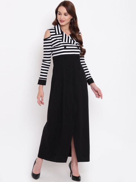 

Texco Women Black & White Striped Wrap Maxi Dress