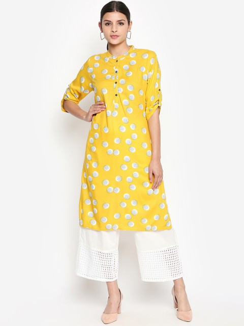 

RANGMANCH BY PANTALOONS Women Yellow & White Printed Straight Kurta