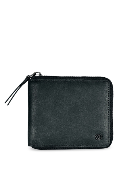 Eske Men Blue Textured Two Fold Leather Wallet