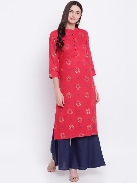 

Be Indi Women Red Printed Straight Kurta
