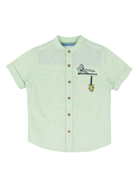

Pantaloons Junior Boys Green Regular Fit Solid Casual Shirt