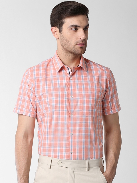 

Peter England Men Peach-Coloured Slim Fit Checked Formal Shirt