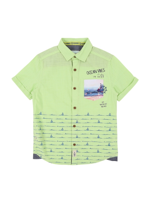 

Pantaloons Junior Boys Lime Green Regular Fit Printed Casual Shirt