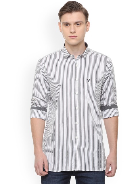 

Allen Solly Men Grey Regular Fit Striped Casual Shirt