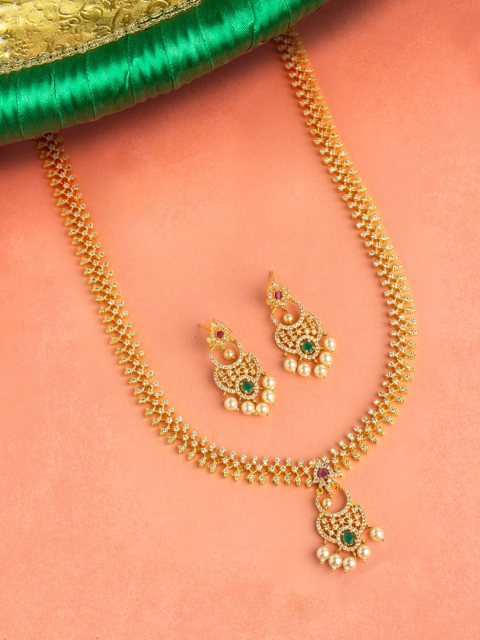 

Voylla Women Gold-Plated & White Stone-Studded Jewellery Set