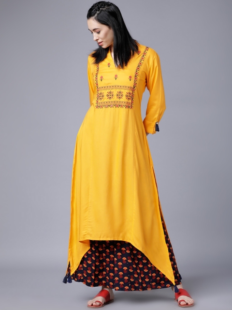 

Vishudh Women Yellow & Blue Embroidered Kurta with Palazzos