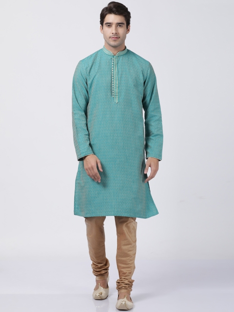 

VASTRAMAY Men Green & Beige Self Design Kurta with Churidar