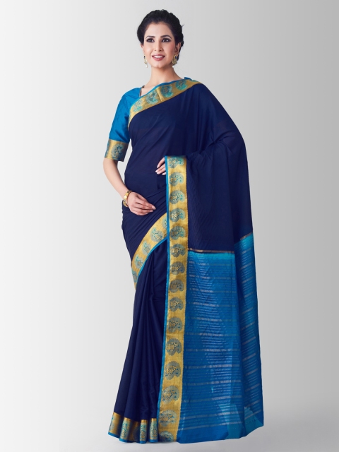 

MIMOSA Navy Blue Poly Crepe Solid Mysore Silk Saree