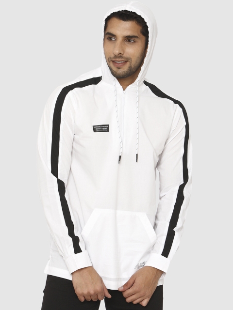 

Mufti Men White Solid Hooded Sweatshirt
