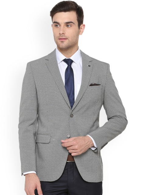 

Van Heusen Men Grey Self-Design Slim-Fit Single-Breasted Formal Blazer