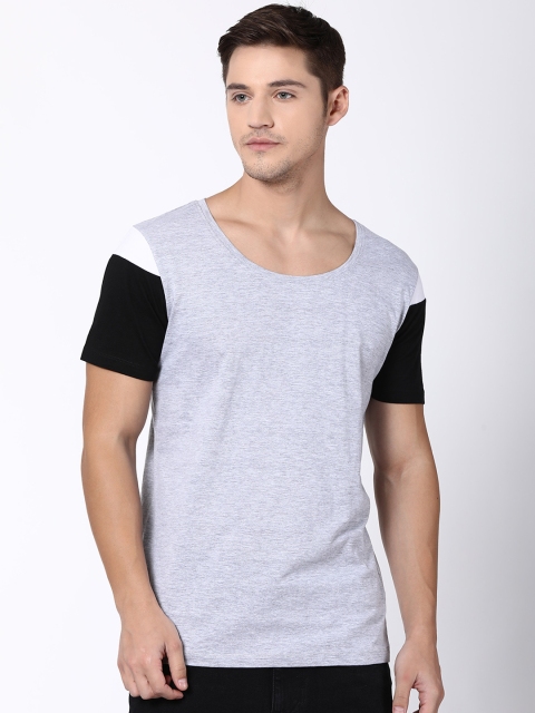 

Blue Saint Men Grey Colourblocked Round Neck T-shirt