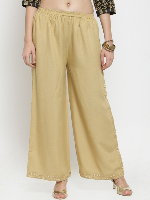 

Clora Creation Women Beige Embellished Straight Palazzos