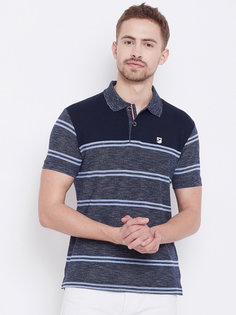 

Duke Men Blue Striped Polo Collar T-shirt