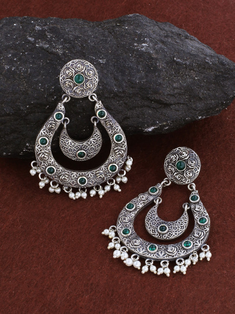 

Voylla Silver-Plated Oxidised Classic Drop Earrings
