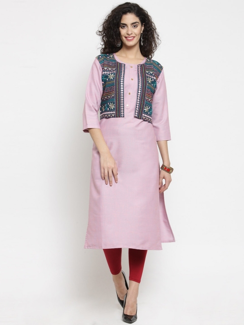 

Clora Creation Women Mauve Embroidered Straight Kurta with Jacket