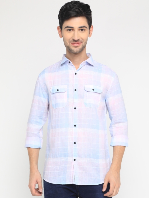 

SHOWOFF Men Pink & Blue Slim Fit Checked Casual Shirt