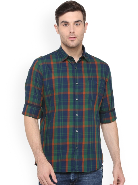 

Van Heusen Sport Men Navy Blue & Green Slim Fit Checked Casual Shirt