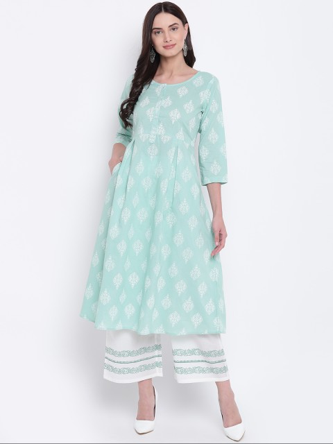 

Be Indi Women Green & White Printed Kurta with Palazzos