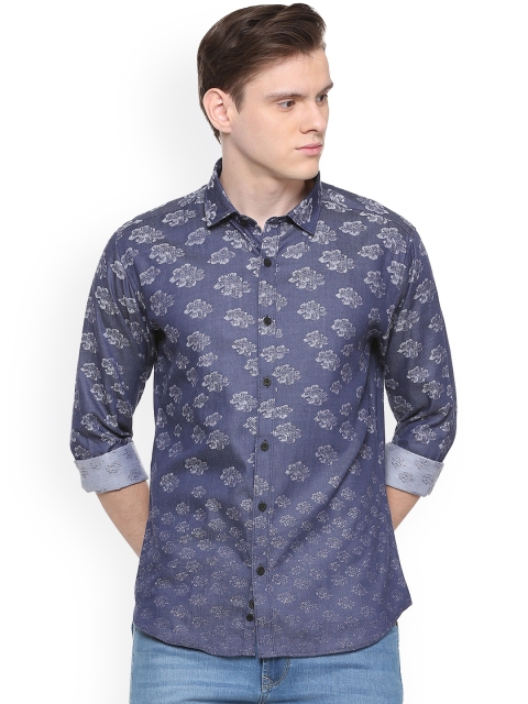 

V Dot Men Blue Slim Fit Printed Casual Shirt