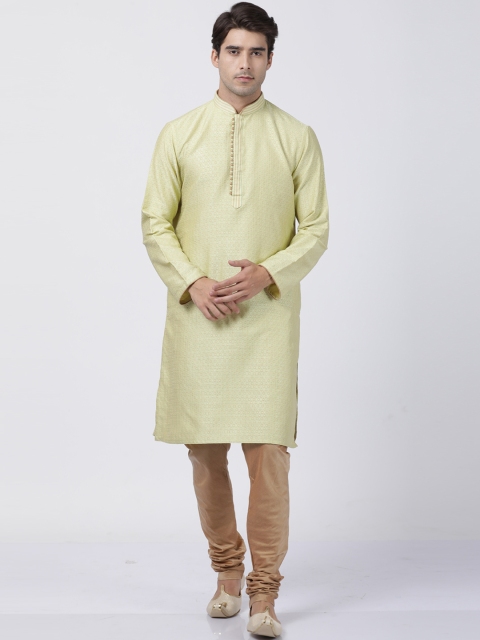 

VASTRAMAY Men Green & Beige Self Design Kurta with Churidar