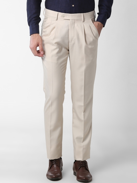 

Peter England Men Beige Slim Fit Solid Formal Trousers